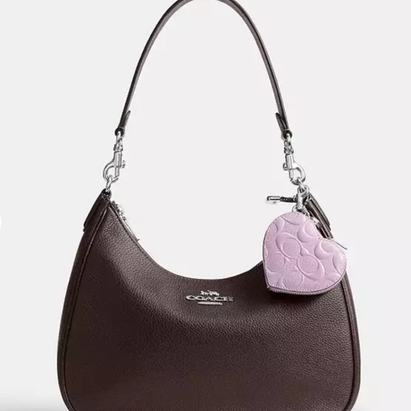 NEW Coach Purple Heart Bag Charm In Signature Leather - Heart Charm - Picture 2 of 2
